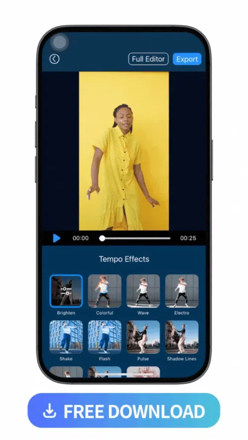 workflow of applying the tempo effect to a dancing woman video with PowerDirector